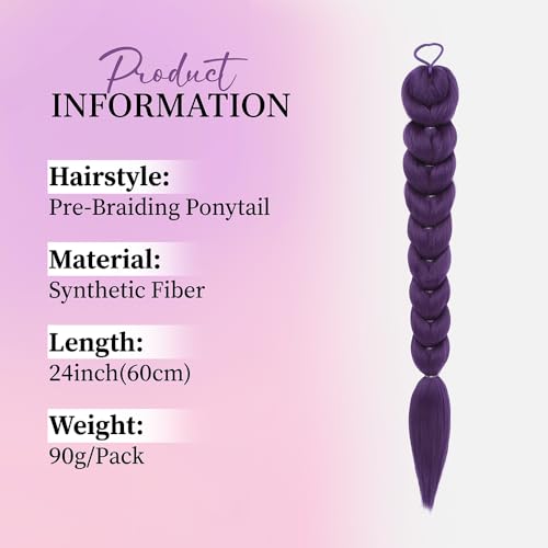 Purple Braids Ponytail Hair 24in Pre-Braided Synthetic