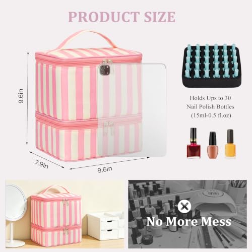 Striped Nail Polish Organizer Bag - Holds 30 Bottles