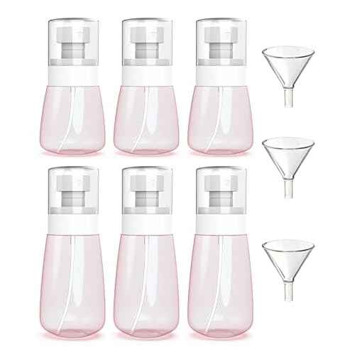 6 Pack Small Spray Bottles - Travel Size 3 Pack 1oz/30ml and 3 Pack 2oz/60ml with 3pcs Funnels, Fine Mist Mini Plastic Refillable Spray Bottles - Pink