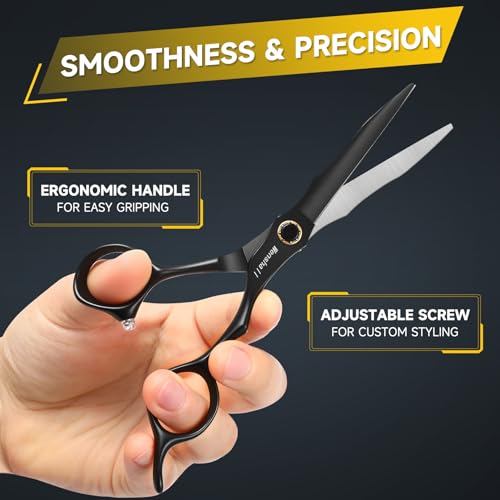 Wenshall Black 6 Inch Professional Hair Cutting Scissors - Japanese 440C Steel, Sharp Salon Shears for Hairdresser & Home Use