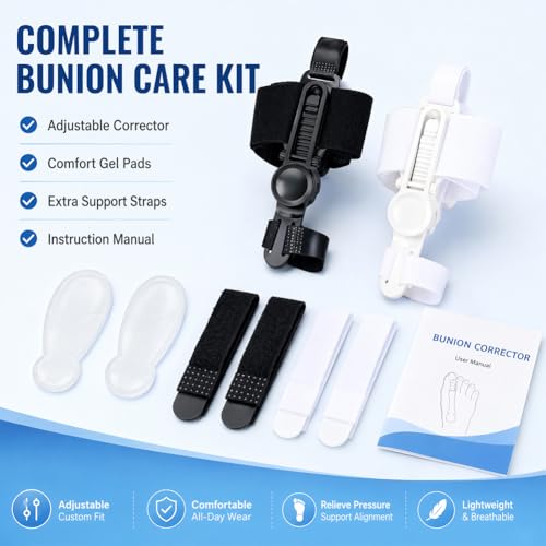 White Bunion Corrector for Women & Men - Adjustable Gel Toe Splint for Day & Night Relief