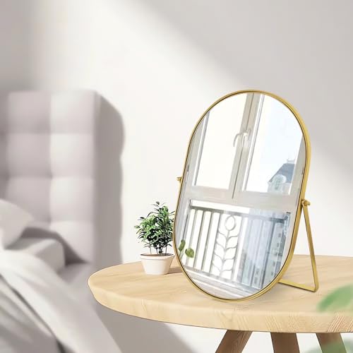 Numjeg 12x9" Oval Vanity Mirror - Gold Metal Frame, 90° Adjustable