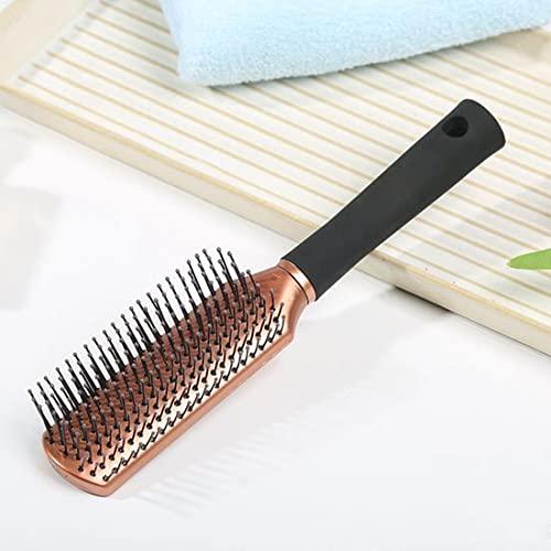 Leenchiry Anti-Static Nylon Bristle Detangler Hair Comb for Blow Drying, Detangling Wet and Dry Curly or Straight Hair for Women and Men (Rectangle, Golden)