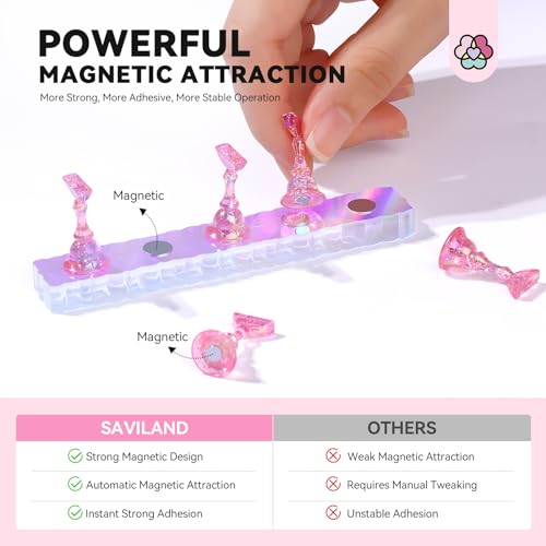 SAVILAND LED U V Light with Magnetic Stand & LCD Screen Portable Nail Lamp Kit Handsfree 2-Timer Modes Portable Mini Nail Dryer Nail Stand for Press Ons Nails Display: 3 Nail Stand Set