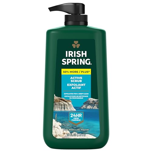 Irish Spring Active Scrub 30 oz & 5 in 1 Body Wash for Men 30 oz 4-Pack Bundle