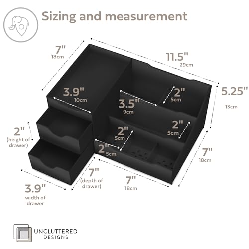 Large Black Vanity Organizer with Drawers - Bathroom Storage