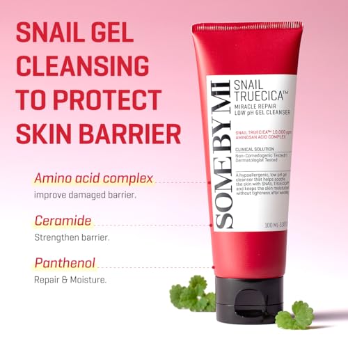 SOME BY MI Snail Truecica Miracle Repair Low pH Gel Cleanser - 3.38Oz, 100ml - Made from Snail Mucin for Sensitive Skin - Daily Face Wash for Deep Cleansing and Skin Moisturizing - Korean Skin Care