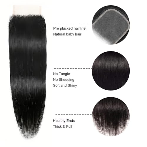 22-Inch 4x4 HD Transparent Lace Closure - Natural Black Human Hair