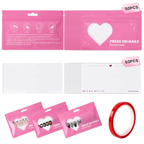 BQAN Press-On Nail Bags 50pk with Insert Cards & Tape