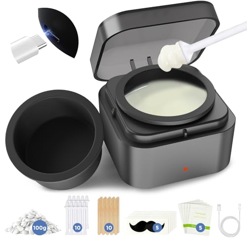Nose Wax Kit with 100g Natural Resin Wax & 20 Sticks, Mini Nose Hair Wax Kit with Smart Temp Control, USB Fast Heat, 3-Min Hair Removal ? Lasts 4?6 Weeks | For Nose & Ear, Up to 15 Uses