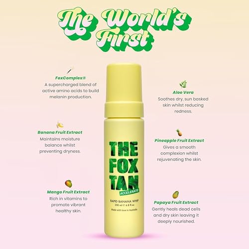 The Fox Tan Rapid Banana Whip, Natural Tanning Accelerator Lotion For Darker, Deeper & Faster Tans, Delivers Hydrated & Vibrant Skin, 200mL