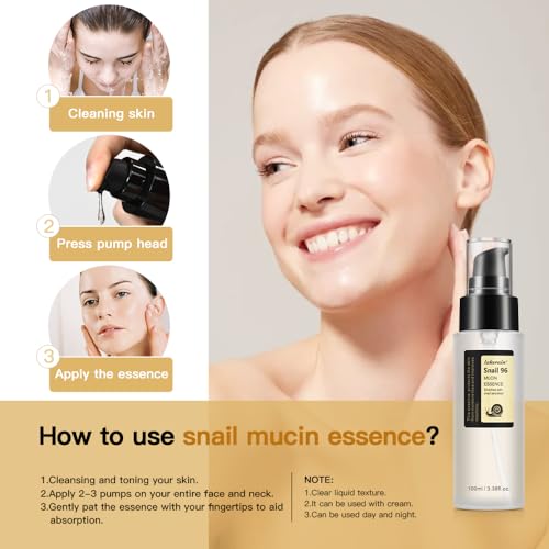 Snail Mucin Serum 96%, Snail Secretion Filtrate 96%, Snail Mucin 96%, Power Repairing Essence, Snail Mucin Essence Face Serum, Hydrating Serum for Face, Eye, and Neck (1PCS)