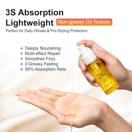 24K Gold Hair Oil Made in the UK ? Repair & Shine Serum with Coconut, Argan & Olive Oils ? Vegan Heat Protectant, Frizz Control for Dry, Damaged Hair (2.02 Fl Oz (Pack of 1))