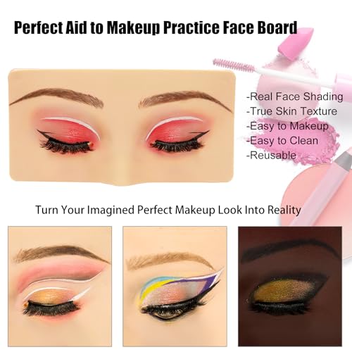 3D Eye Makeup Practice Board - Reusable Silicone Face Mannequin for Beginners to Practice Eyesmakeup Kit (White)