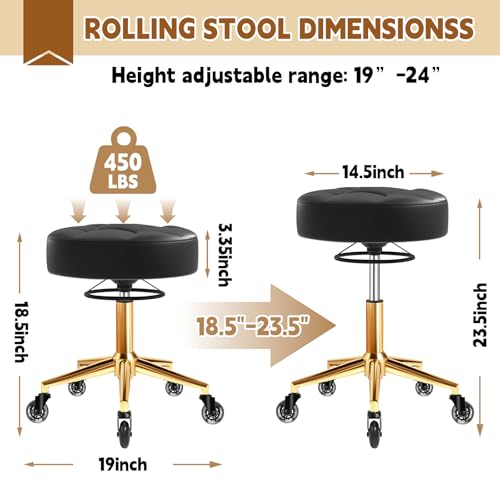 Rolling Stool 450lbs Heavy Duty - Height Adjustable w/ Wheels