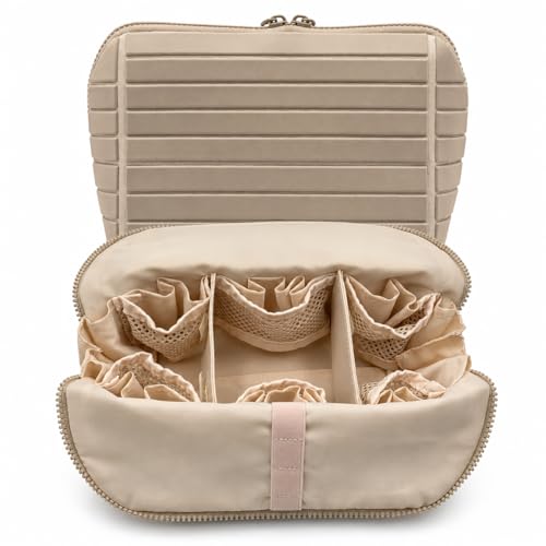 Travel Makeup Bag with Stand-Up Design, 27 Pockets