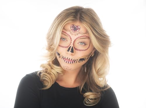 Sugar Skull Face Temporary Tattoo - 2 Pack Dia de los Muertos