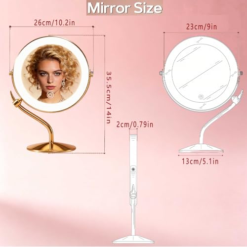 DEXHOM 9" Lighted Makeup Mirror - 1X/10X Magnification, 100 LEDs, Gold