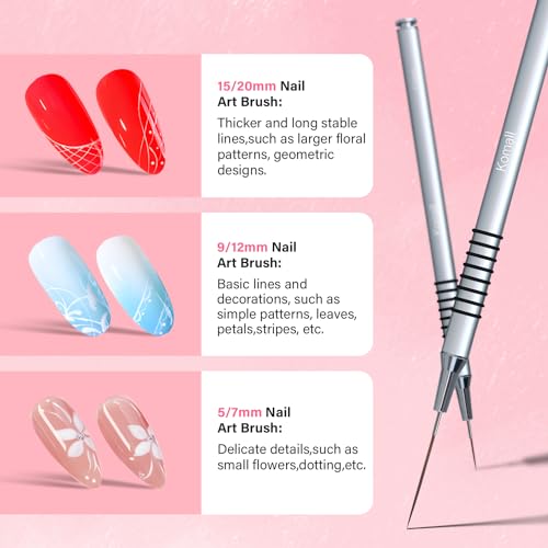 Komall 6Pcs Metallic Nail Art Liner Brushes Set - Fine Detail Drawing Pens