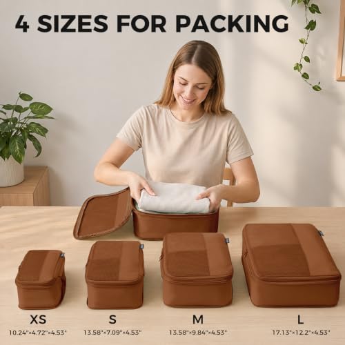 SOARSAIL Light Brown 4-Piece Compression Packing Cubes for 3-7 Day Travel