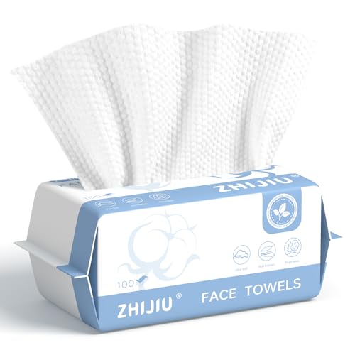 Disposable Face Towels 100 Count, Ultra Soft & Thick Facial Towels for Sensitive Skin, Biodegradable & Lint-Free Makeup Remover Dry Wipes, Multi-Purpose Cleansing Towelettes for Face Wipes