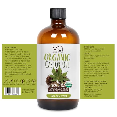 Organic Castor Oil Cold Pressed 16oz Glass Bottle with Pump
