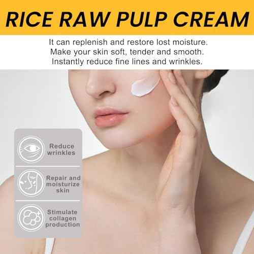 Rice Cream for Face,Rice Raw Pulp Face Cream for Moisturizing Skin,Shrink Pores,Anti Aging Smoth Fine Line,Restore Skin Elasticity