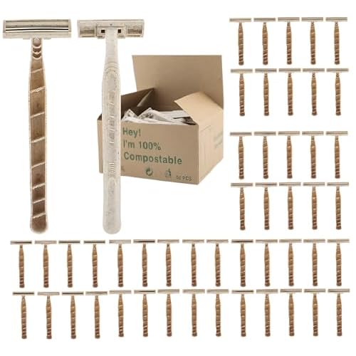 Disposable Razors Bulk for Men & Women ? Twin Blade Unisex Shavers ? Eco-Friendly, Biodegradable, Non-Toxic, Made from Recycled Wheat Straw 50 Count (Pack of 1) (50)