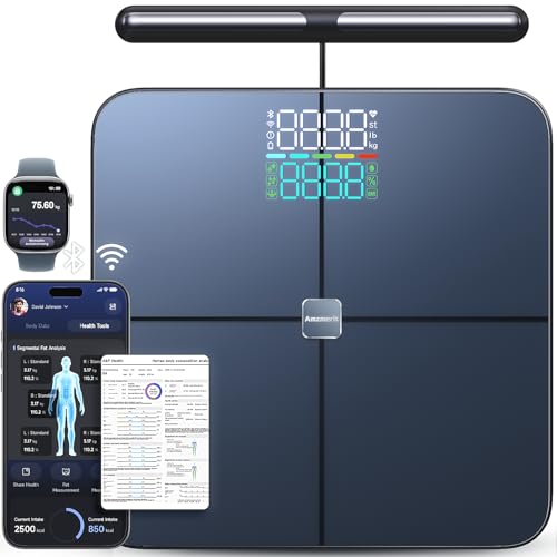 Amzmerit Dark Blue Smart Body Scale with Handle, Body Composition Analyzer