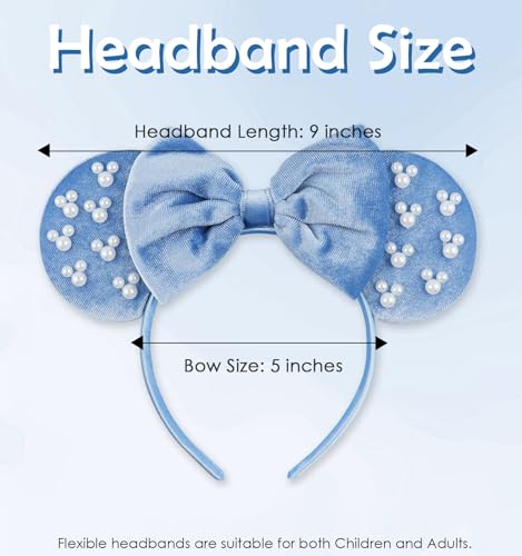 LIHELEI Velvet Pearl Mouse Ears Headband - Blue Princess Costume Accessory