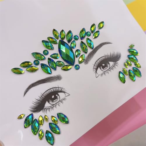 Green Face Gems Stick On Emerald Rhinestones Self Adhesive
