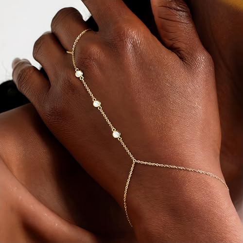 3Pcs 14K Gold-Plated Hand Chain Bracelets for Women