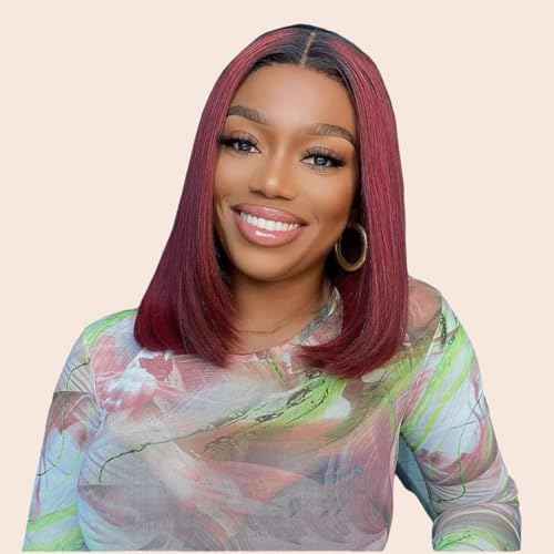 Burgundy Bob Wig Human Hair Closure Wigs Human Hair Wear and Go Glueless Wig 14 Inch HD Lace Closure Short Wig Human Hair 180% Density 18A Grade Triple Lifespan than Regular Virgin Hair Colored #1B99J