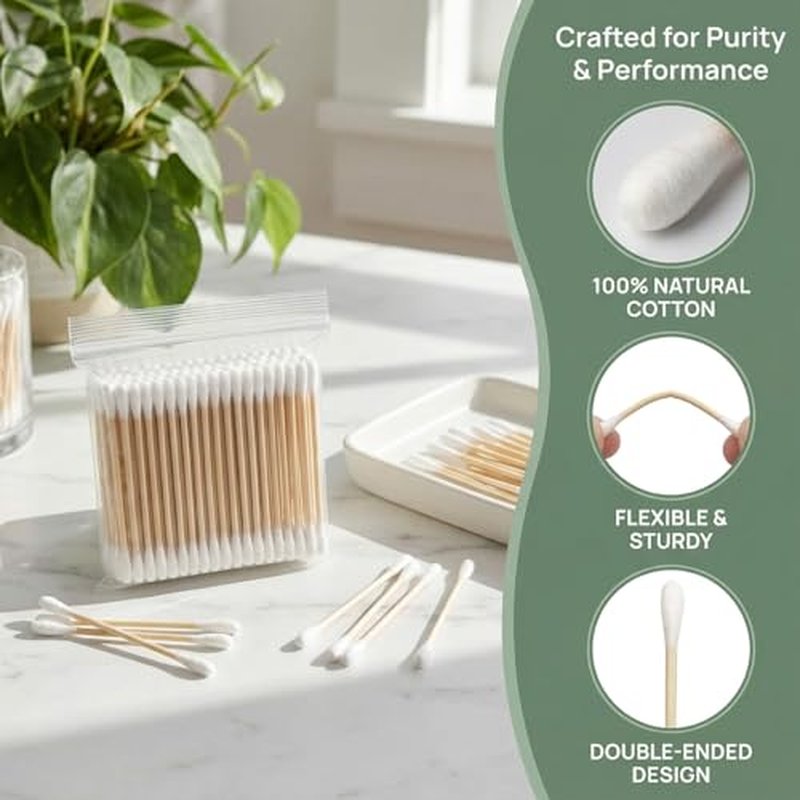 100 Eco-Friendly Cotton Swabs with Wooden Sticks for Personal Care