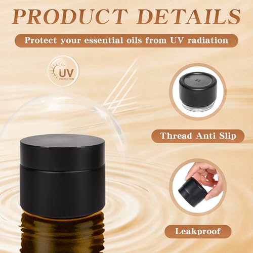 2 oz Glass Jars with Lids, Round Airtight Cosmetic Jars with Inner Liners, Empty Containers for Lotions, Ointments, Candle Making, Creams, DIY Projects (48 Pack, Black Frosted)