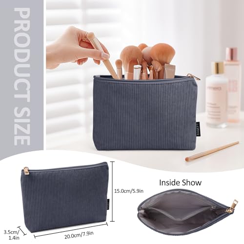 MAGEFY Corduroy Small Makeup Bag with Zipper Pocket - Travel Cosmetic Bag for Women