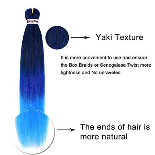 Liang Dian Pre-Stretched Braiding Hair 22 inch 6 packs Hot Water Setting Synthetic Hair Crochet Braiding Hair Extension(mixed black/dark blue/light blue)