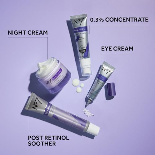 No7 Pure Retinol Night Cream - Collagen-Boosting Retinol Cream that Visibly Smoothes, Plumps & Firms Complexion - Dermatologist Approved & Fragrance-Free (1.69 Fl Oz) (Pack of 2)