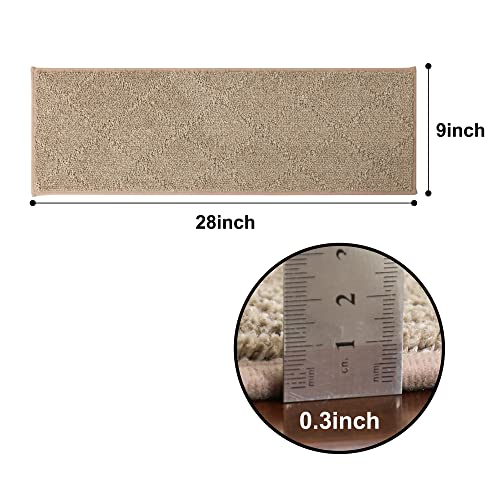 COSY HOMEER Edging Stair Treads Non-Slip Carpet Mat 28inX9in Indoor Stair Runners for Wooden Steps, Edging Stair Rugs for Kids and Dogs, 100% Polyester TPE Backing(4pc, Beige)