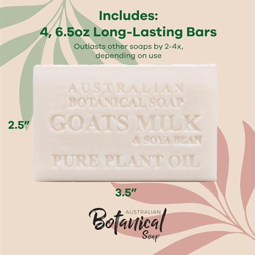 Australian Botanical Soap 6.5 oz, Pack of 4 Goat Milk Soap Bars with Soya Bean Oil, Organic Shea Butter, Natural Soap Base for All Skin Types