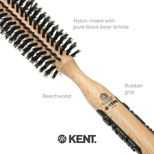 Kent PF04 Small Round Curling Brush with Hard Natural Boar Bristle Hair Drying Round Brush, and Blowout - For Shoulder Length or Shorter Hair.