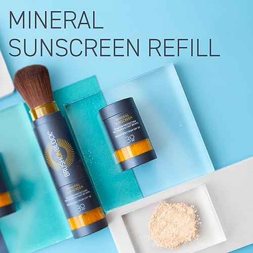 Brush On Block Mineral Sunscreen Powder Refill, Natural Broad-Spectrum SPF 30, Safe for Sensitive Skin, UVA UVB Face Protection, Reef Friendly (Translucent - Refill)