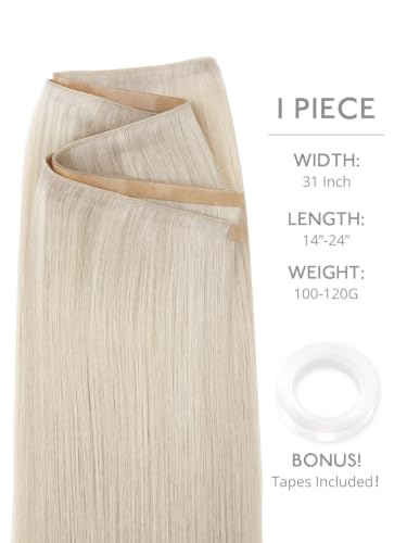 Wennalife Tape-in Weft Hair Extensions - 18 Inch Platinum Blonde, 100g, Reusable Human Hair