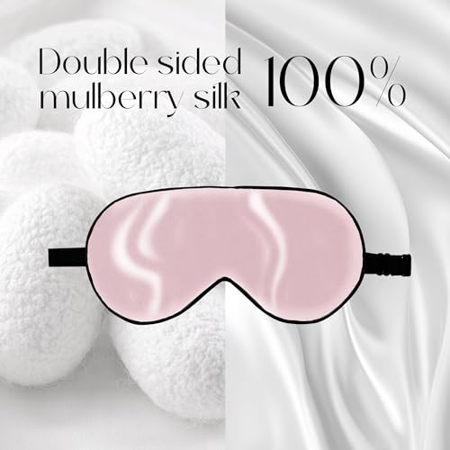 ZIMASILK 100% Natural Silk Sleep Mask Blindfold,Adjustable Super-Smooth Soft Eye Mask for Sleep with Bag(Pink)