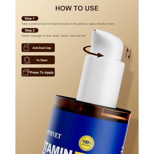 Vitamin E Oil for Face 5 fl oz, Organic Vitamin E Oil for Scar, Stretch Marks, Skin and Hair, Lightweight Body Oil Moisturizing and Firming Skin, Cold Pressed Hexane Free-150ml