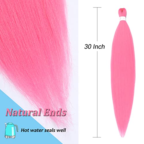 Pink Braiding Hair Pre Stretched 30 Inch Colored Hair Extensions For Braiding Light Pink Rave Braiding Hair Extensions 3 Packs Soft Yaki Braiding Hair Hot Water Setting (30 Inch (Pack of 3), Pink#)