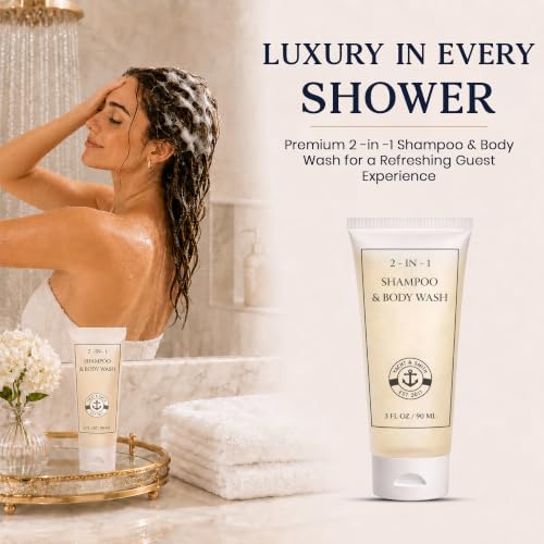Yacht & Smith 50 Pack 2-in-1 Shampoo Body Wash, 3 oz Travel Size