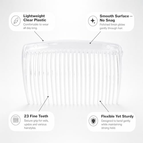 Cinaci 30 Pack 3 Inch Clear Plastic Hair Combs with 23 Teeth