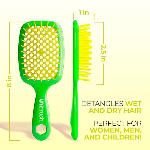 FHI Heat UNbrush Detangling Brush for Pain-Free Brushing on All Wet or Dry Hair Types — Durable DuoFlex Anti-Static Bristles, Lightweight Handle, Vented Hair Brush, Lemon Lime Green