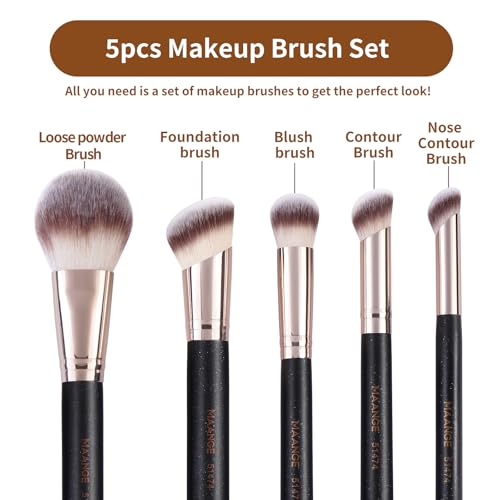 MAANGE Makeup Brush Set 5-Piece Professional Synthetic Makeup Brushes for Foundation, Blush, Power Concealer & Contour Application Travel Make Up Brush with Box (Black)
